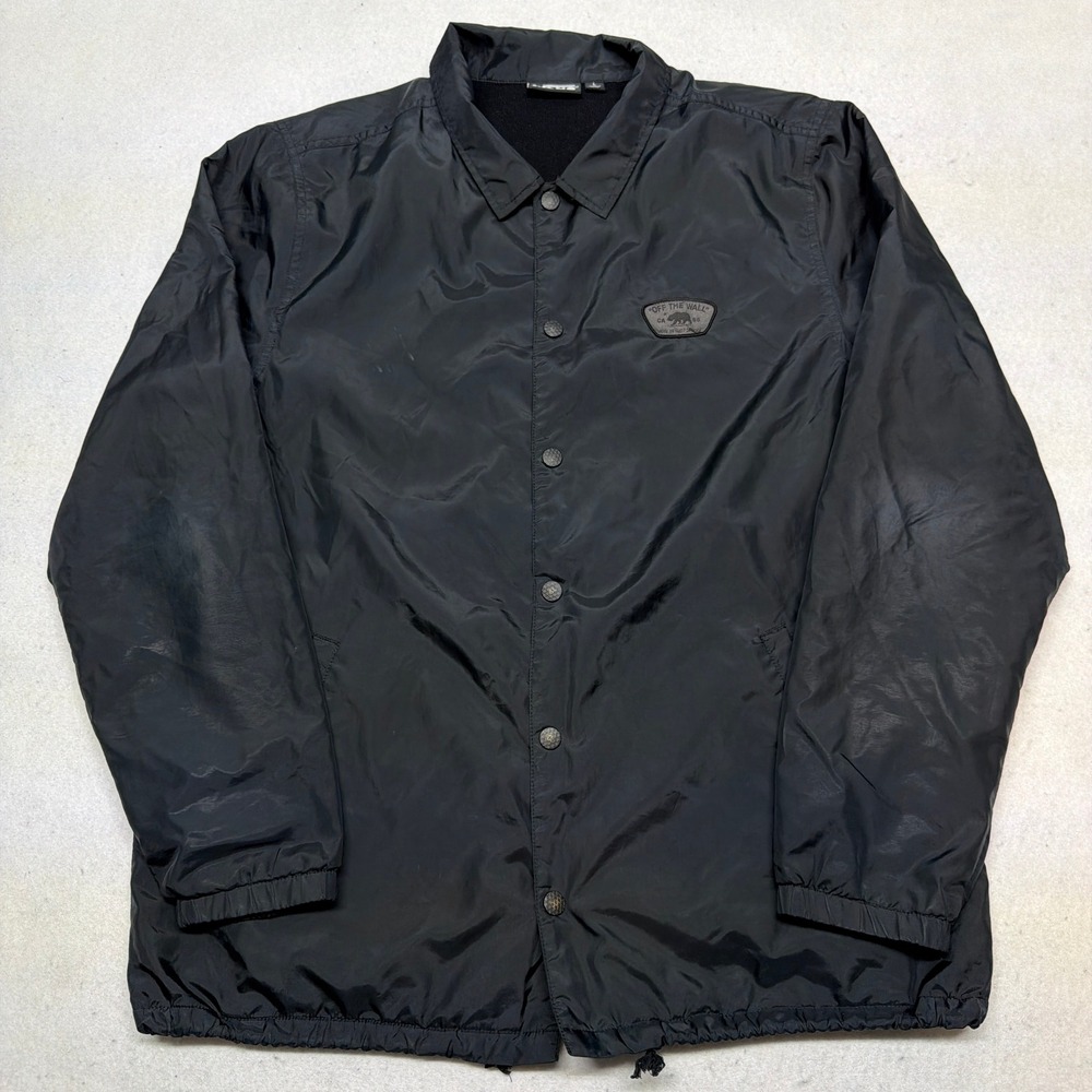 Vans Off The Wall Mens Large Black Coaches Jacket‎ Snap Front Fleece Lined Y2K